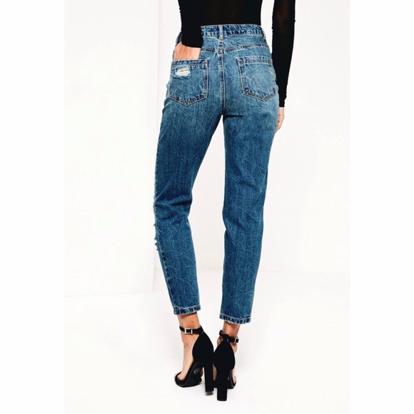 Missguided Denim Riot High Rise Crop Jeans Ripped - Picture 2 of 8